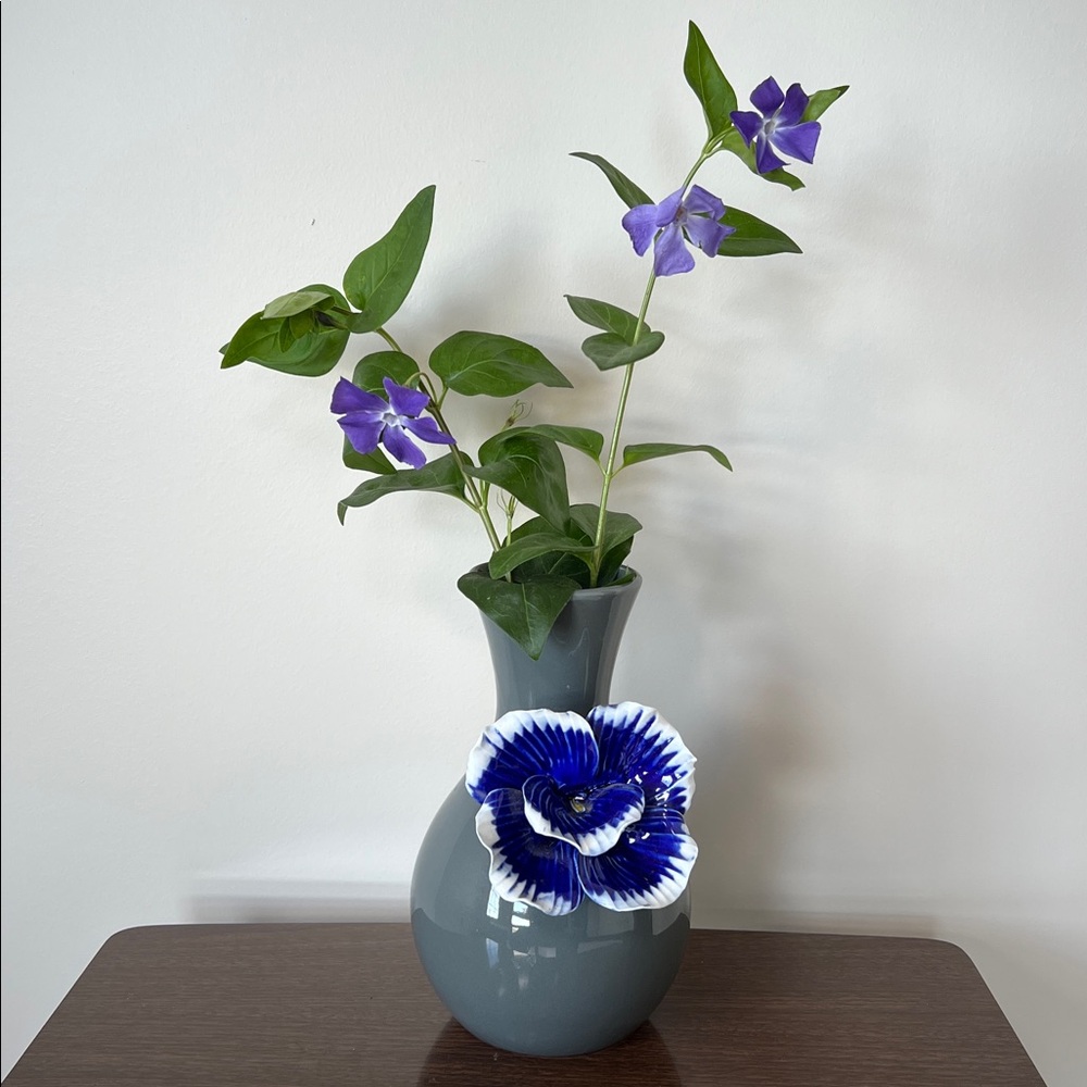 Anthropologie Elegant Blue,Gray and White 3D Floral Vase